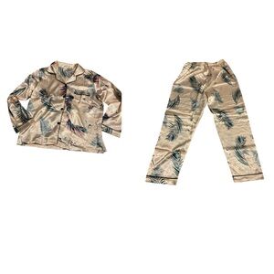 Tropical 2 piece Pajamas Set - Cream with Blue and‎ Pink Accents